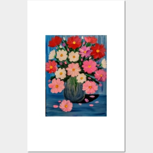 A lovely boutique of flowers in a blue vase . Posters and Art